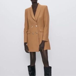 Zara Camel Double Beaded Blazer